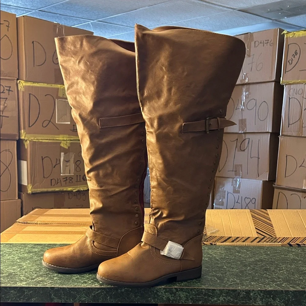 Journee Collection Tan Over the Knee Boots (WIDE CALF)